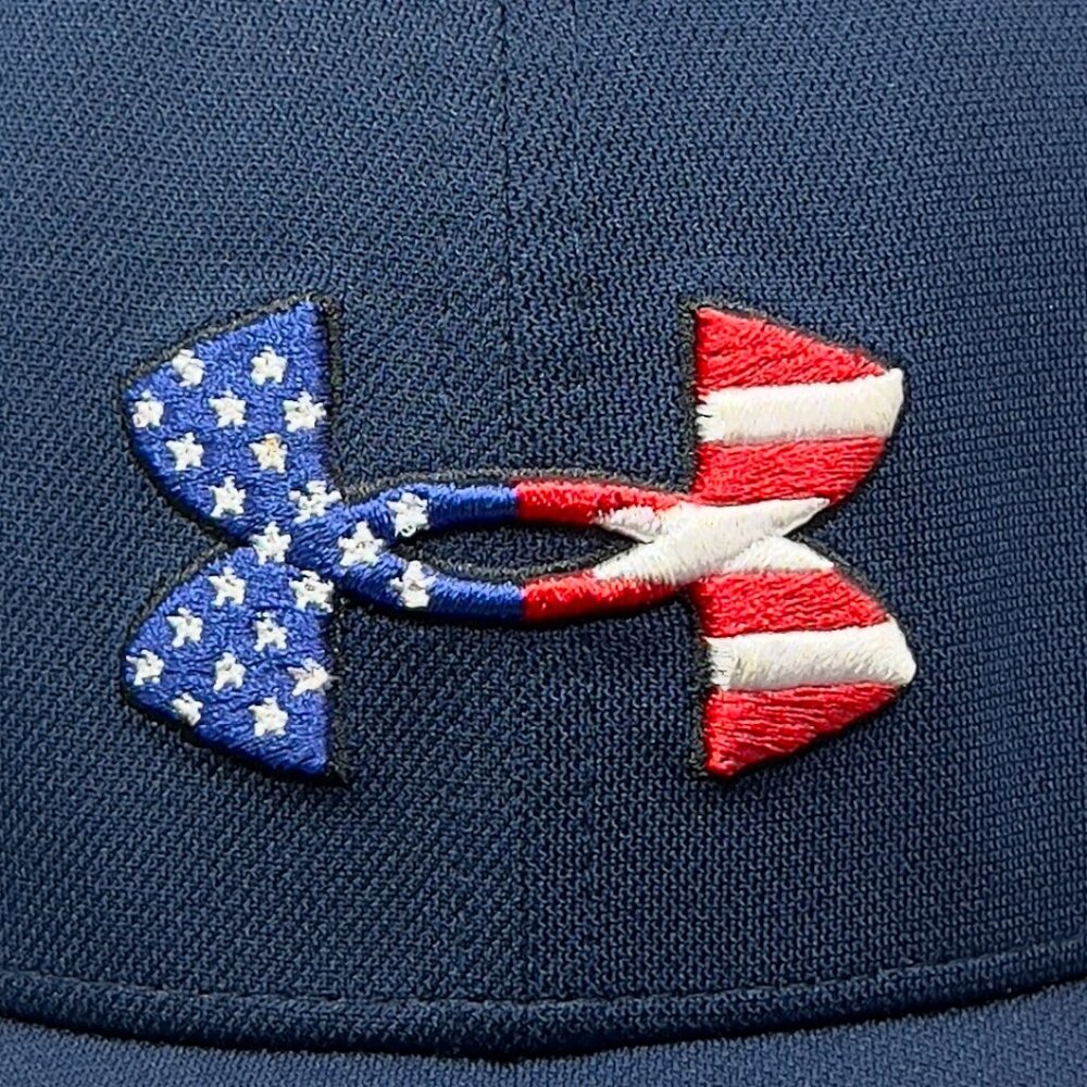 Under Armour Freedom Blitzing Stretch Fit M/L Hat Cap Blue USA Flag Golf Mens - Picture 8 of 13